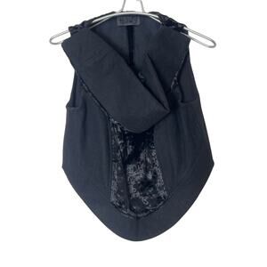 NOM*d Blouse Cropped Velvet Detail Exaggerated Neckline in Black SZ 12